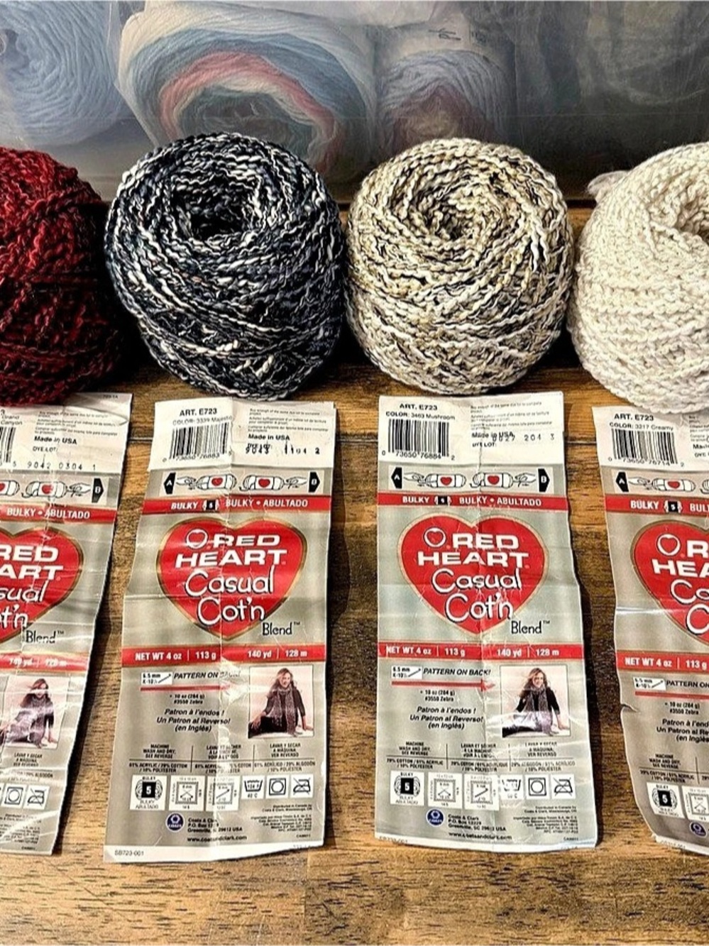 Discontinued Red Heart Casual Cot'n Bulky Cotton Blend Yarn Cakes Lot NWT